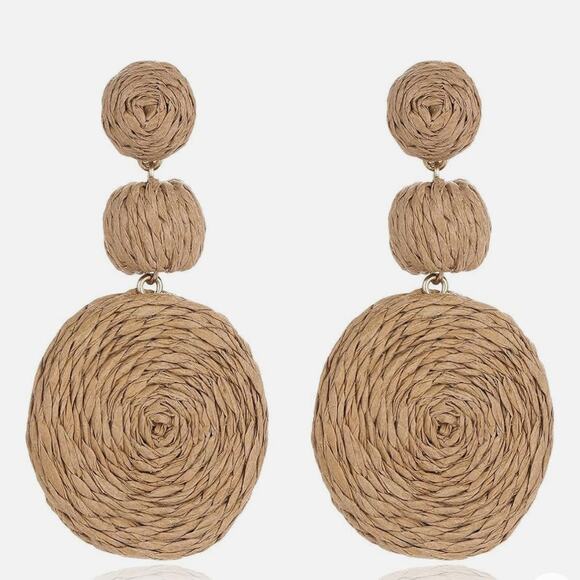 Natural Raffia Circle Drop Earrings - Picture 2 of 3